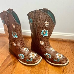 Twister Kids Cowgirl Boots with Floral and Leopard Design